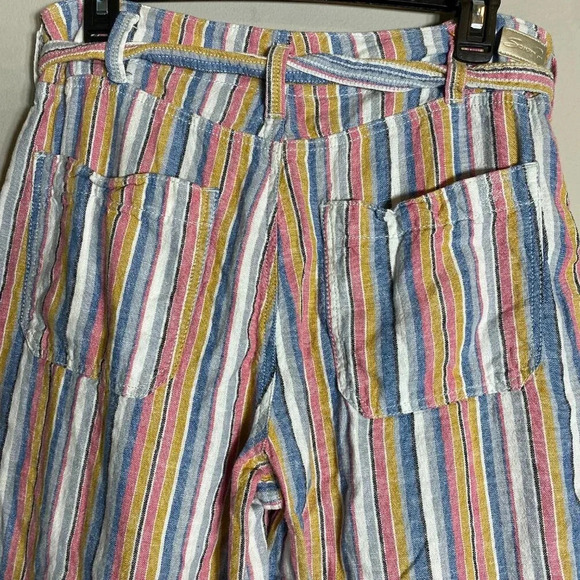 7 For All Mankind Striped Linen Wide Leg Pants Women's Size 10 Multicolor Ankle - Picture 11 of 16